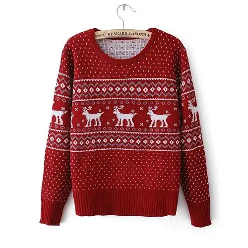 tb秋季新款网络爆韩版小鹿针织套头毛衣加厚圆领针织衫 女wp1348