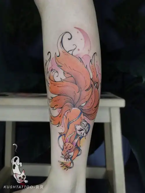 原创纹身九尾狐广州彩色纹身