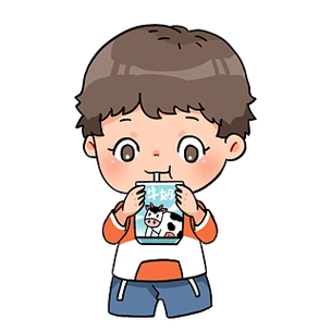 卡通喝牛奶的小孩