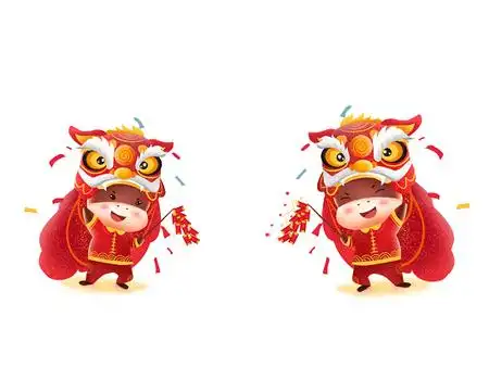 新年卡通可爱风格财神小牛过年素材立即下载新年横幅标题素材除夕国潮