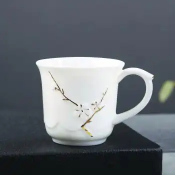 单耳陶瓷小茶杯 陶瓷有耳小茶杯带手柄白瓷品茗杯青瓷家用带把水杯单