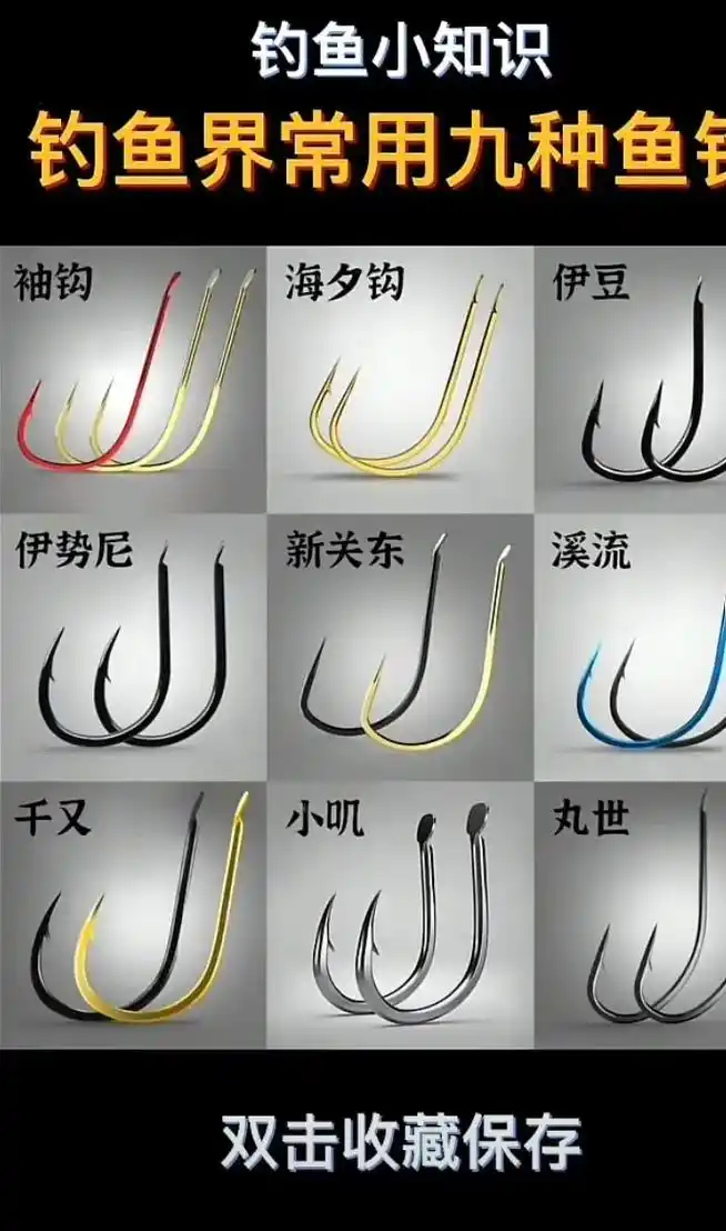 钓鱼界常用的九种鱼钩钩型,你爱用的又是哪 - 抖音