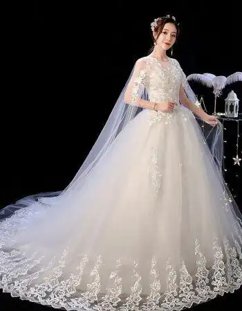 婚纱礼服新娘婚纱裙2021长拖尾仙女成人礼中国风婚纱礼服小个子森系