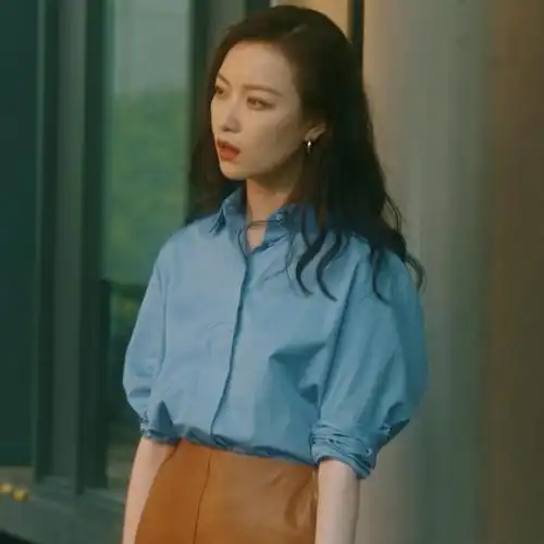 流金岁月朱锁锁倪妮同款衣服秋冬季新款宽松蓝色衬衫时尚套装