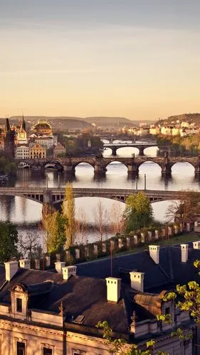 捷克共和国,布拉格,城市,桥梁,伏尔塔瓦河,日出,房子 iphone 壁纸