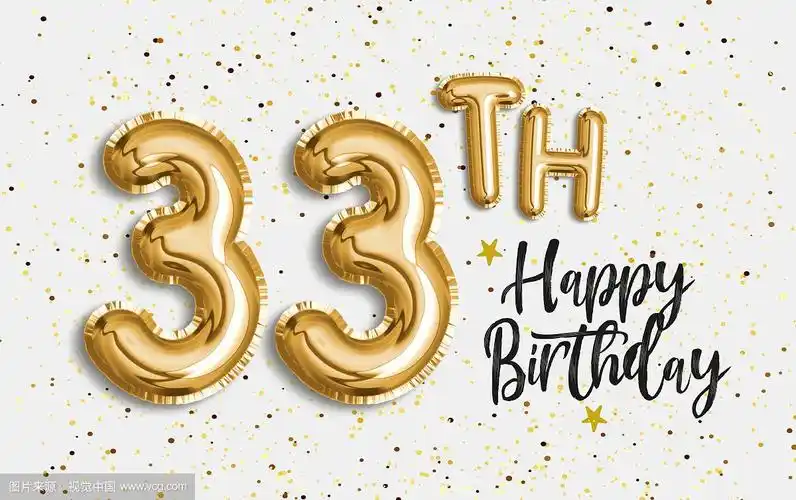 33岁生日快乐金箔气球问候背景.