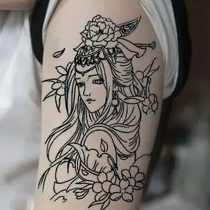 虞姬纹身贴文身贴防水男纹身手臂图案男士个性刺青艺妓花臂貂蝉