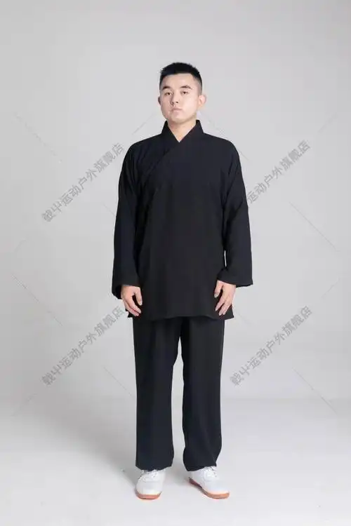 武当道家用品道装道士服装男斜襟三清领长褂长袍道袍道服服女 深蓝色