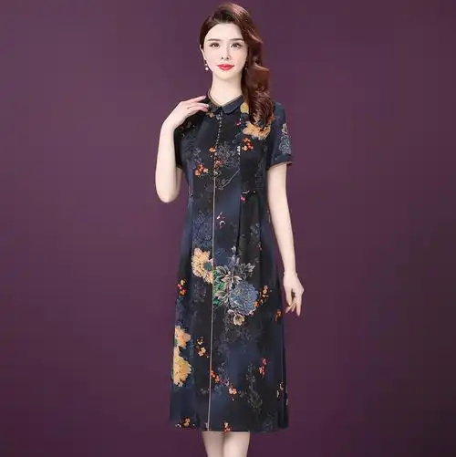 重磅真丝连衣裙女中中长2022新款修身显瘦高贵连衣裙