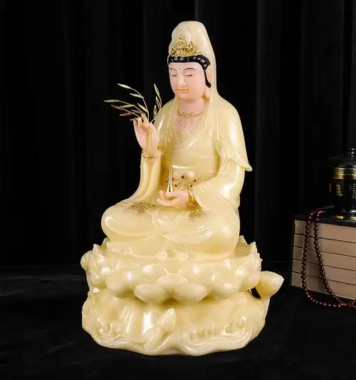 索讯科 普陀山汉白玉黄玉观音佛像观音像家供观世音菩萨供奉家用摆件