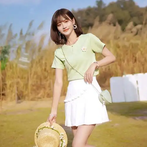 atar半身裙女夏季新款白色超短裙荷叶牛仔裙百搭半身裙