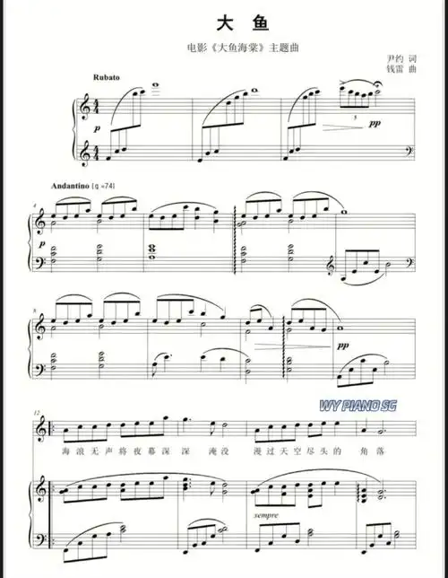 钢琴老师推荐八级大鱼周深琴谱分享