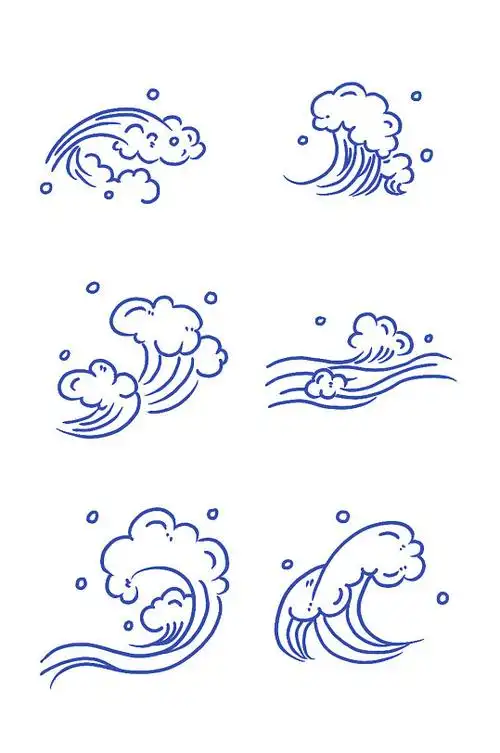 海浪浪花简笔画线描