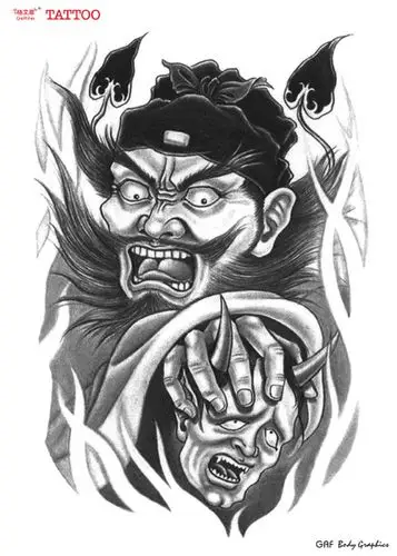 格艾菲钟馗捉鬼纹身贴防水男女花臂持久仿真手臂个性图腾刺青贴纸