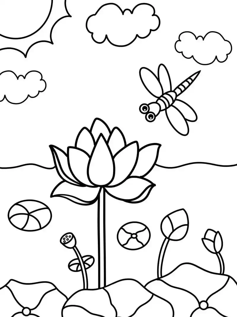 夏至 荷花 创意画 儿童画带线稿 #创意美术儿童画# #儿童简笔画
