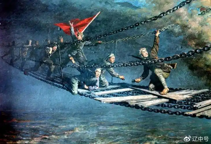 这是画家李宗津描绘中国工农红军1935年5月在长征途中强夺大渡河上