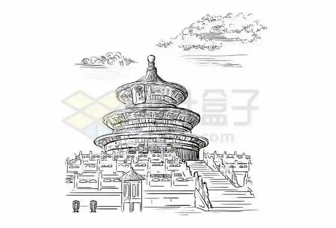 天坛北京中国传统建筑铅笔画涂鸦绘画2866225矢量图片免抠素材 建筑