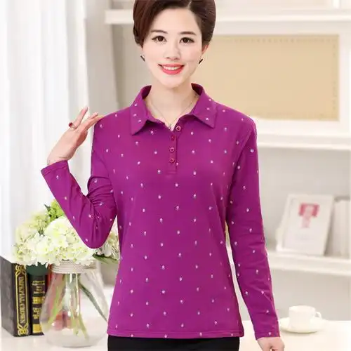 春秋秋季中老年女装衬衫长袖恤女4050岁中年妈妈中老年女装