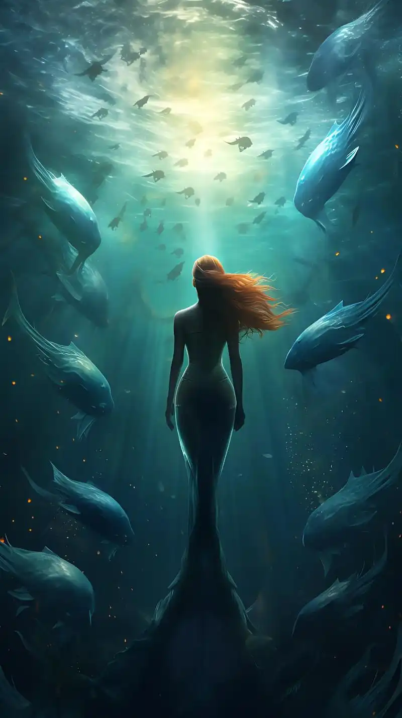 手机壁纸丨美人鱼.美丽的海底生物——美人鱼 在海底深处,有一 - 抖音