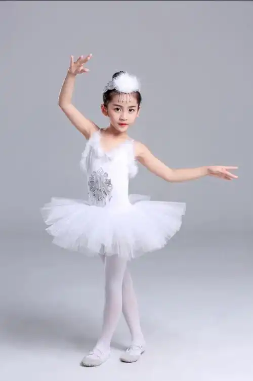 儿童芭蕾舞女童白色吊带蓬蓬纱裙裙子幼儿园小天鹅儿童演出服