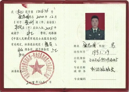 金志国退伍证