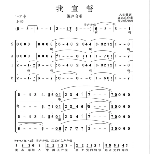 霍勇 总政歌舞团合唱队 - 我宣誓 钢琴四旋律伴奏 入党誓词歌合唱简谱