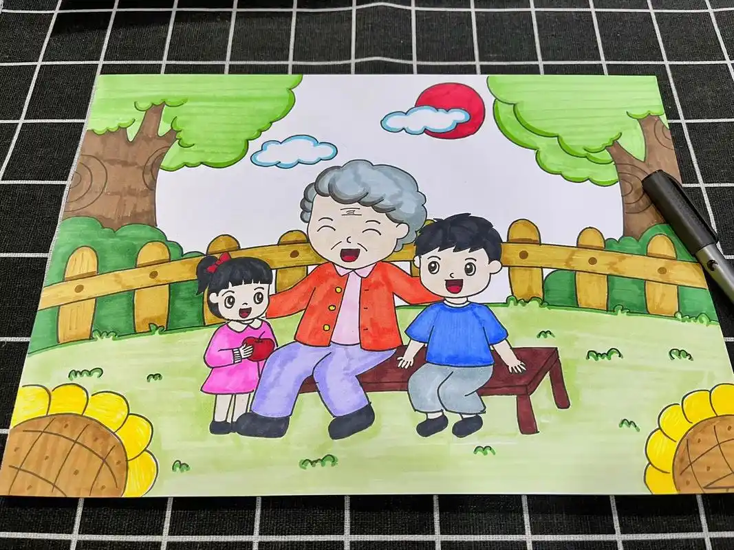 敬老爱老绘画.敬老爱老主题儿童画#爱老敬老手抄报 #重阳节手 - 抖音