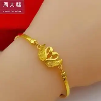 周大福手链 香港新款手链999小蛮腰天鹅手环女款3d硬金18 双天鹅手链