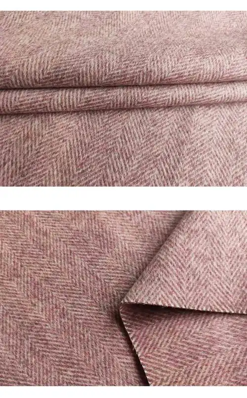 【毛纺布工厂现货】混粉色80毛锦保暖加厚人字纹羊毛面料支持快返