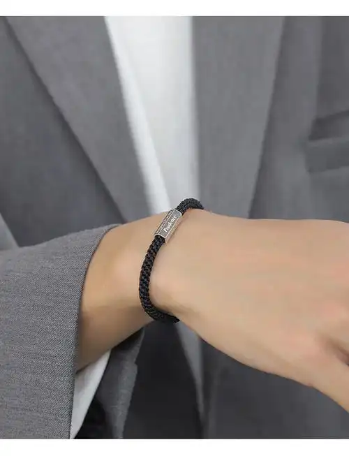 洛华琦银手链男潮小众设计男士编织手绳简单大方男生情人节礼物送男友