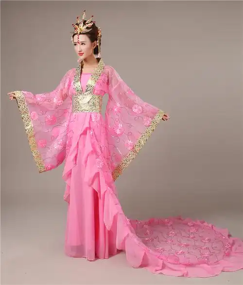 古装贵妃服装女拖尾改良汉服唐朝公主皇后舞台演出服走秀摄影春秋_女