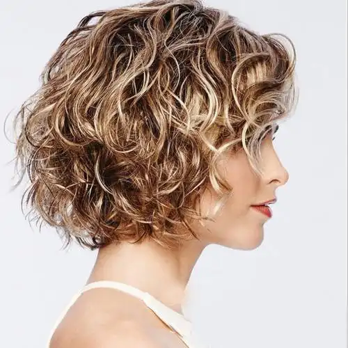 欧美女士假发 外贸中分短卷发 混色假发蓬松短卷发cos 全头套假发