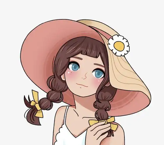 女孩 可爱 卡通 爱笑 带帽子 夏天