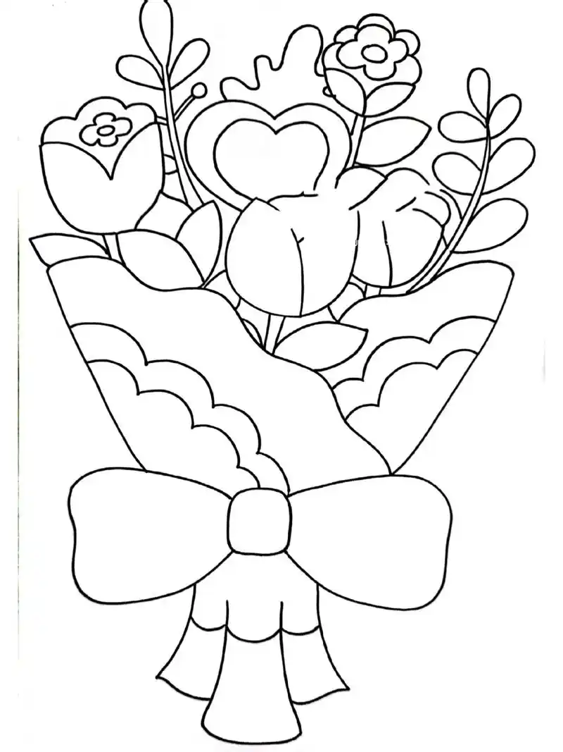 简单的母亲节手捧花丨儿童画附线稿