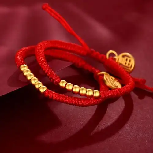 宝宝黄金手链足金999小金珠红绳转运珠手串婴儿满月儿童周岁礼物金珠