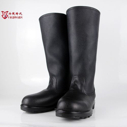 冷战时代 苏俄式黑色牛皮长筒作战靴 苏联马靴 俄罗斯高筒士兵靴