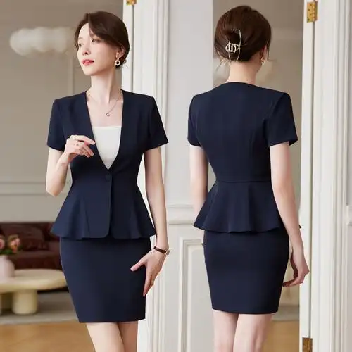 夏高端气质酒店前台经理工作服美容院金店工装短袖职业西装套装女