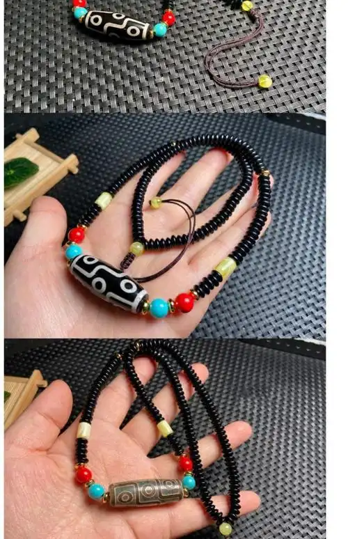 60颈联西藏老九眼天珠锁骨链横穿挂脖黑白仿古天珠玛瑙项链男女短款