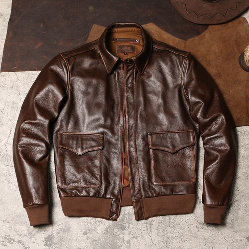 复古擦色a2空军皮夹克男士真皮飞行员皮衣翻领皮衣