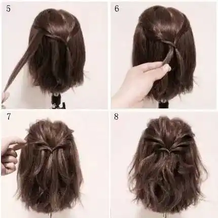 step 7:用与左部分同样的编发方法,开始右部分头发的编发.