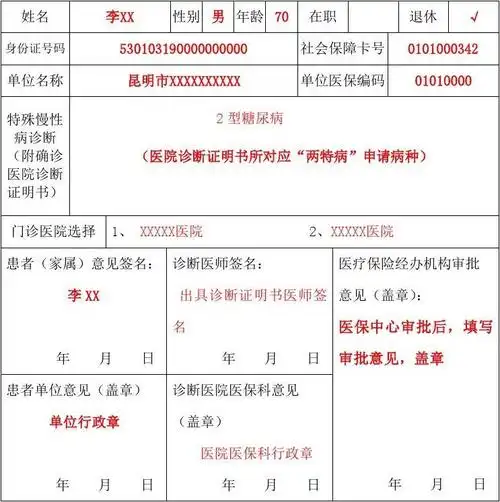 门诊就诊审核表(填写样表)