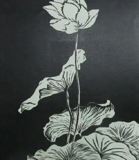 黑白木刻版画图片花朵
