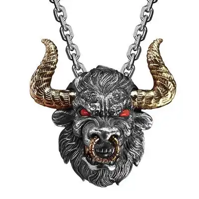 牛气冲天本命年牛头吊坠立体生肖纯银挂件男士霸气个性情侣项坠