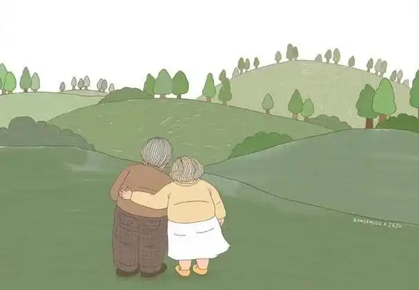 一对恩爱的老夫妻插画︱韩国插画师bomsamuso的作品