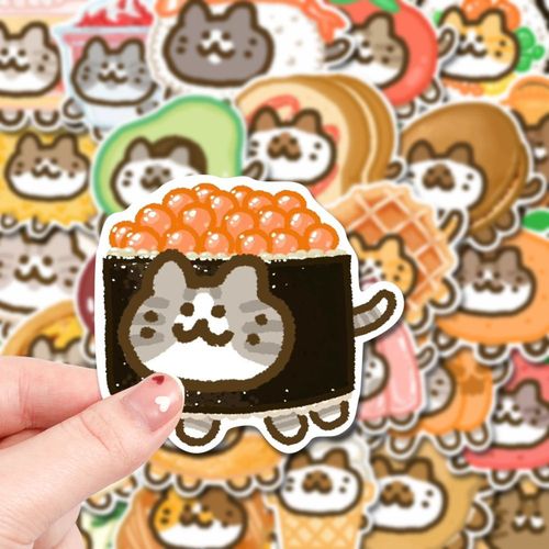 133张卡通可爱网红猫猫头贴纸ins风小猫咪食物头像表情包装饰贴画