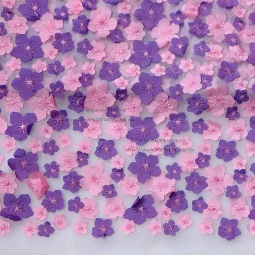 粉紫色3d立体花小碎花婚纱礼服面料定制服装布料