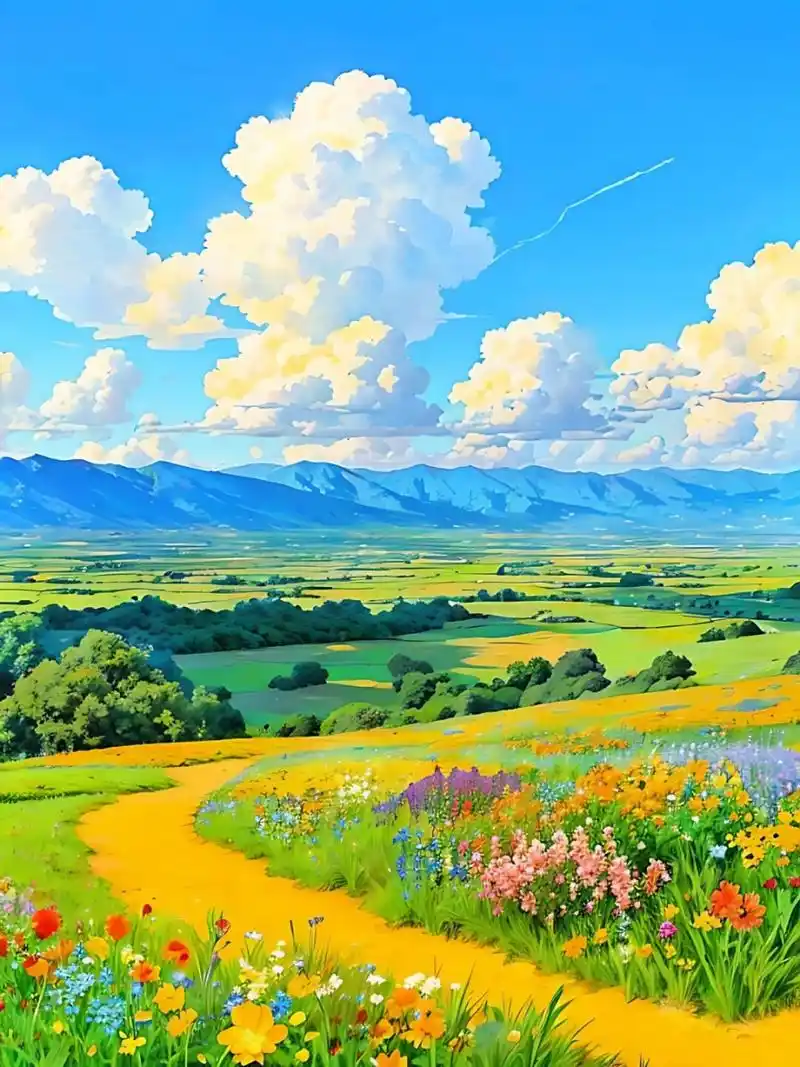 治愈系田园风插画  🌿治愈系田园风:拥抱自然,享受宁静🍃  🌾