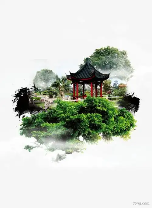 园林风景凉亭png素材透明免抠图片装饰效果