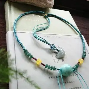 手工编织蜜蜡绿松石天珠大圆珠桶珠横穿多宝挂绳锁骨项链绳子高档