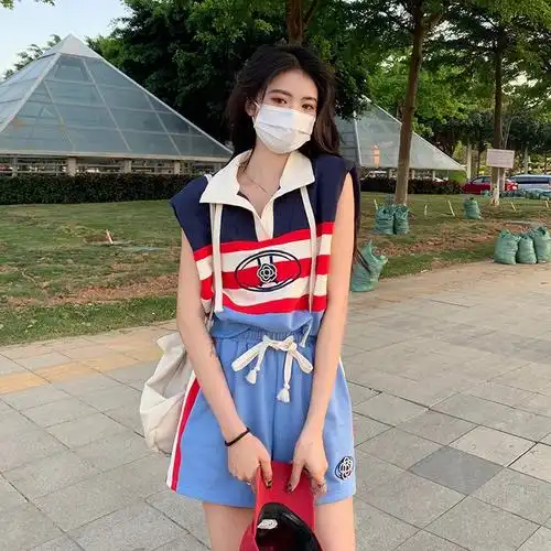 2022夏季欧货时尚女装宽松洋气拼色休闲套装